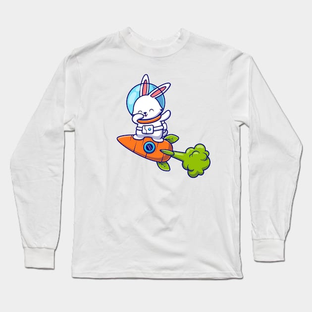 Cute Rabbit Astronaut Dabbing And Flying With Carrot Rocket Long Sleeve T-Shirt by Catalyst Labs